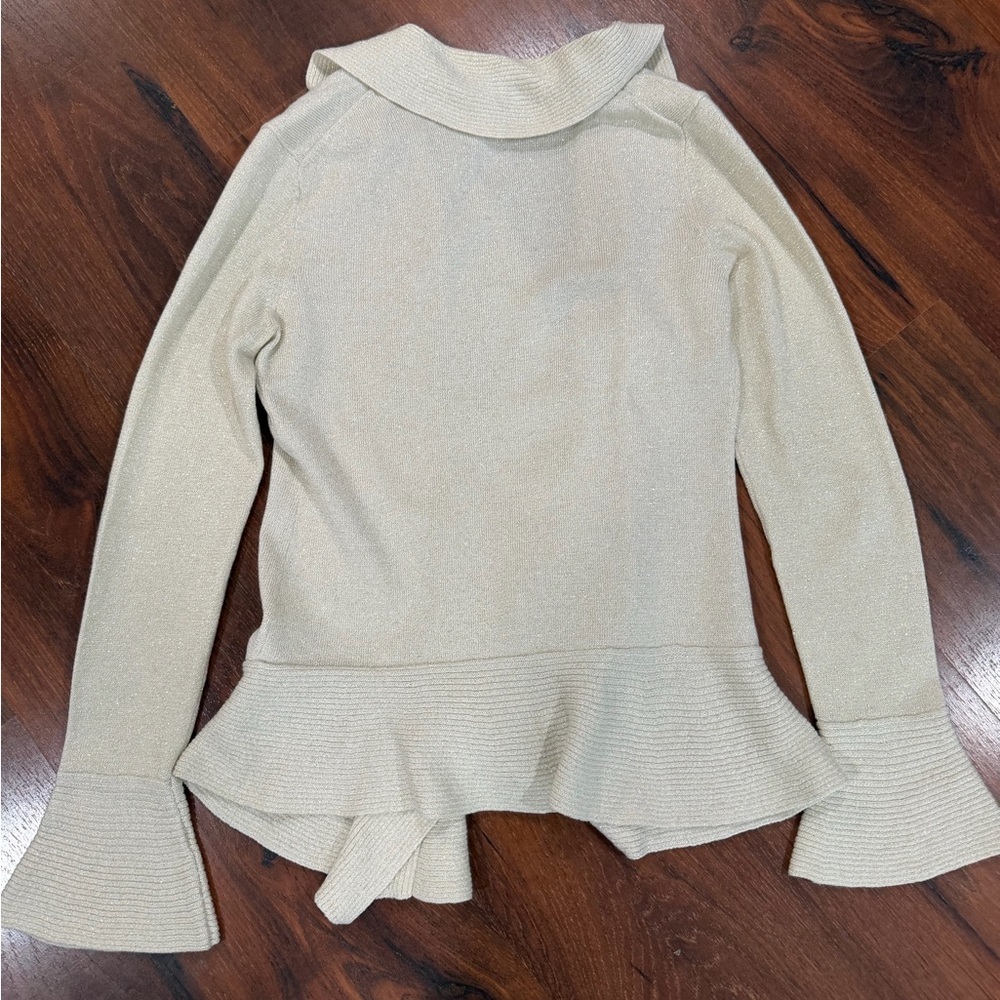 Lilly Pulitzer women's metallic open front cardigan Cashmere blend Sz XS beige - Picture 7 of 8